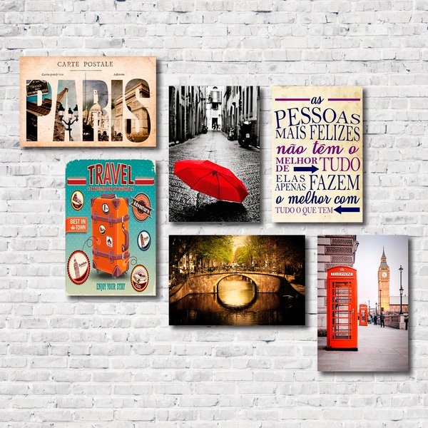 Kit 6 Placas Decorativas Cidades e Viagens Mdf