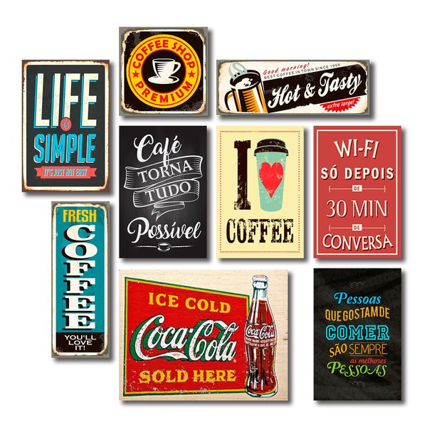 Kit Placas Decorativas Cozinha Frases Mdf - 9 Placas