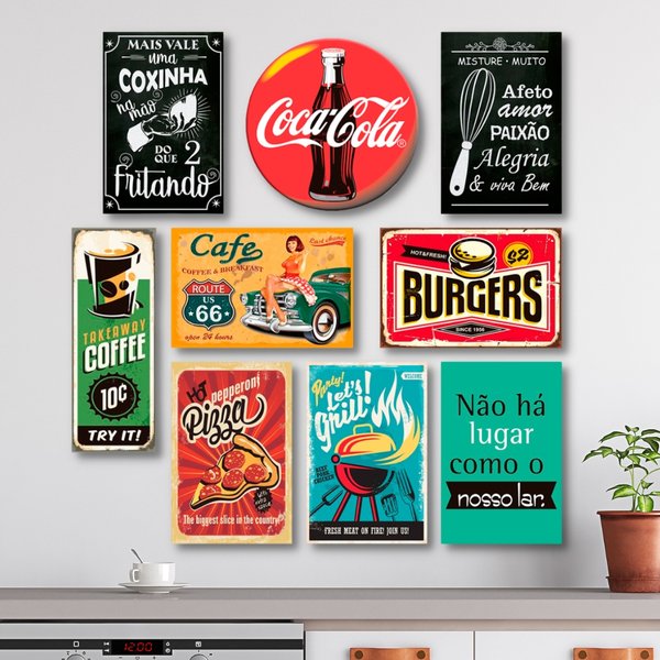 Kit Placas Decorativas Cozinha Frases Vintage  Mdf -9 Placas
