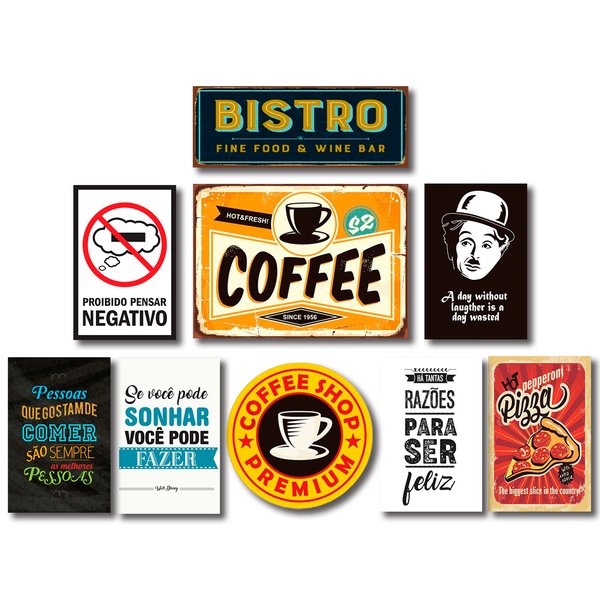 Kit 9 Placas Decorativas Mdf Frases Cozinha Café