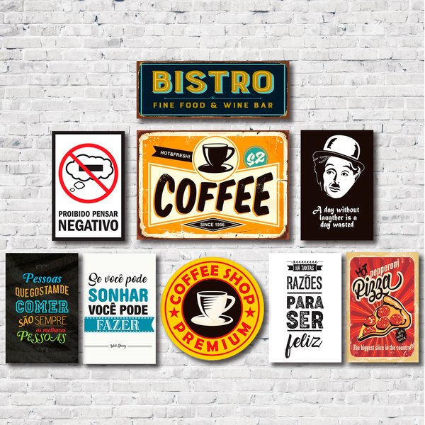 Kit 9 Placas Decorativas Mdf Frases Cozinha Café