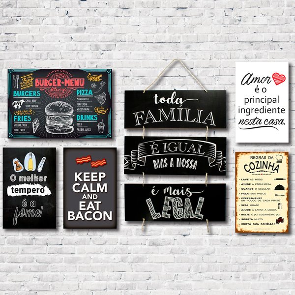 Kit 6 Placas Decorativas Frases Cozinha  Mdf