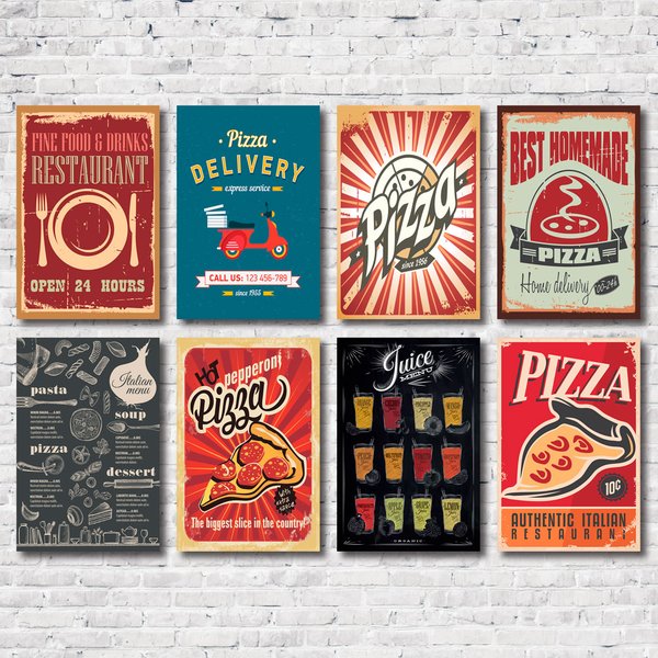 Kit Placas Decorativas Pizza Cozinha Restaurante Mdf - 8 Placas
