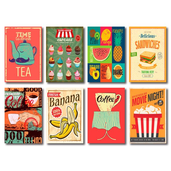 Kit Placas Decorativas Frutas Lanches Café Mdf - 8 Placas