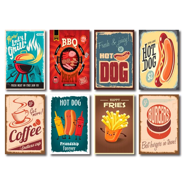 Kit Placas Decorativas Hot Dog Comidas Lanches Mdf - 8 Placas