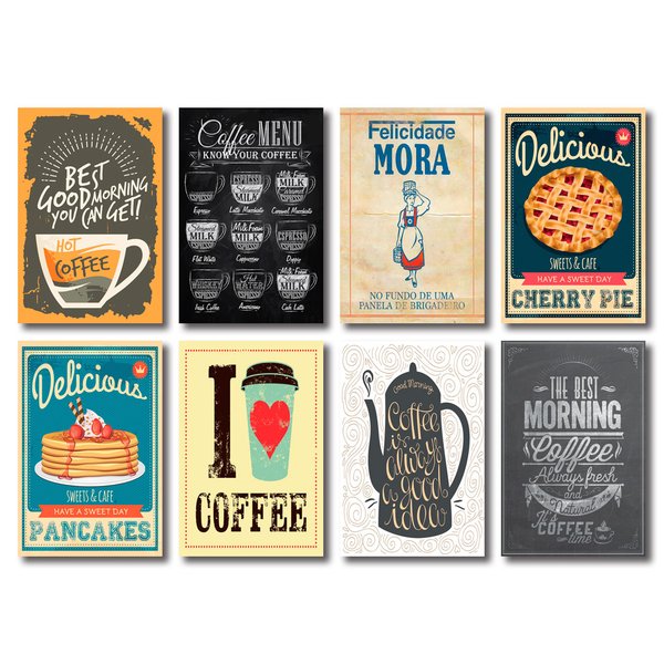Kit Placas Decorativas Café Frases Cozinha Mdf - 8 Placas