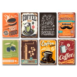 Imagem de Kit Placas Decorativas Cozinha Café Frase Mdf - 8 Placas