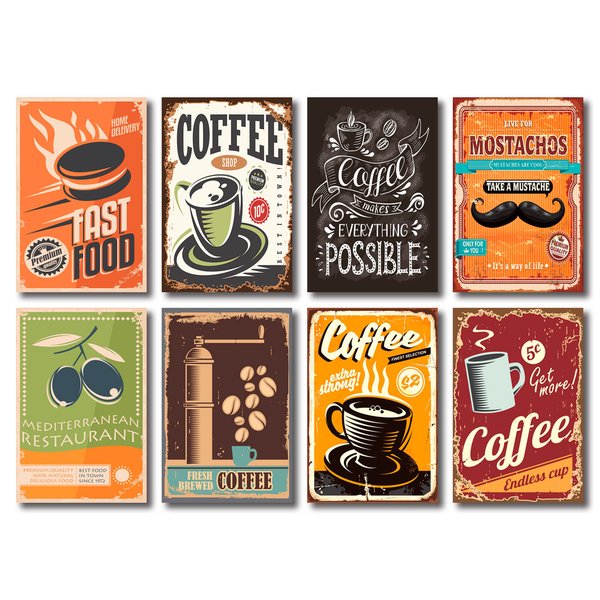 Kit Placas Decorativas Cozinha Café Frase Mdf - 8 Placas