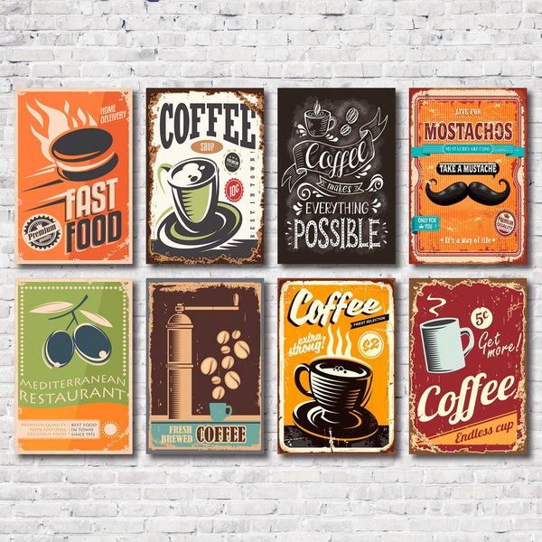Kit Placas Decorativas Cozinha Café Frase Mdf - 8 Placas