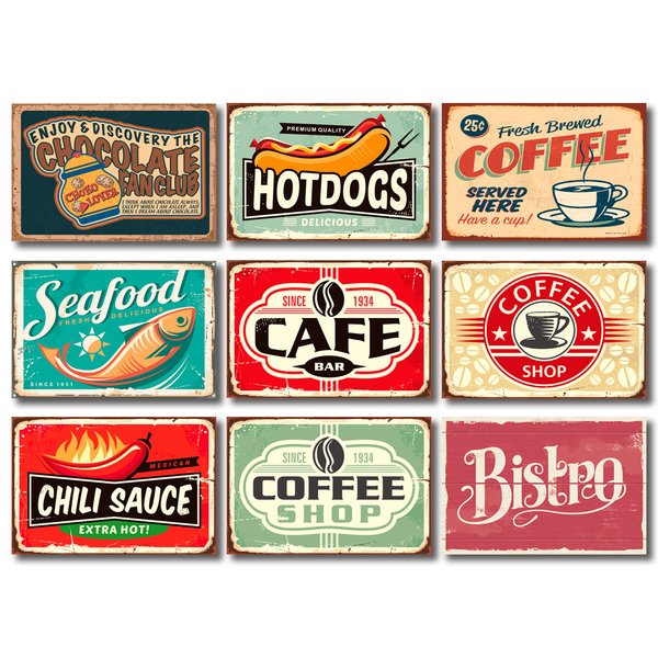 Kit Placas Decorativas Café Bistro Cozinha Mdf - 9 Placas