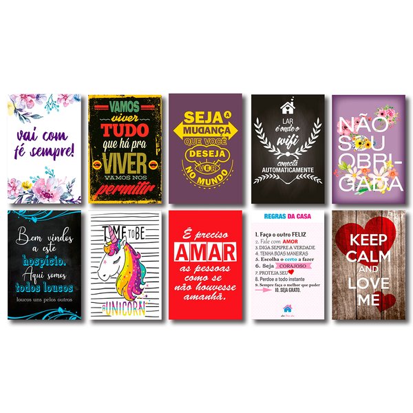 Kit 10 Placas Decorativas Tema Frases Motivacionais Mdf