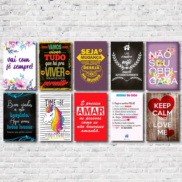 Kit 10 Placas Decorativas Tema Frases Motivacionais Mdf