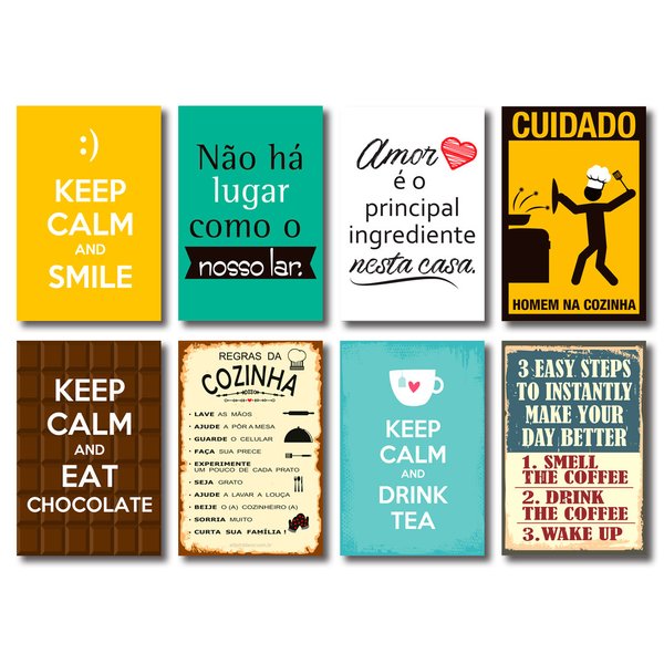 Kit Placas Decorativas Frases Lar Cozinha Mdf - 8 Placas