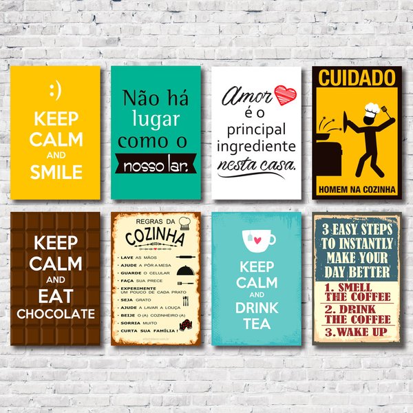 Kit Placas Decorativas Frases Lar Cozinha Mdf - 8 Placas