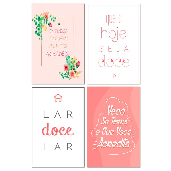 Kit 4 Placas Decorativas Frases Lar Agradeço 20x30 cm Mdf