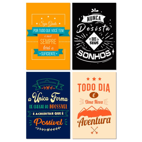 Kit 4 Placas Frases Motivacionais Acredite 20x30 cm Mdf