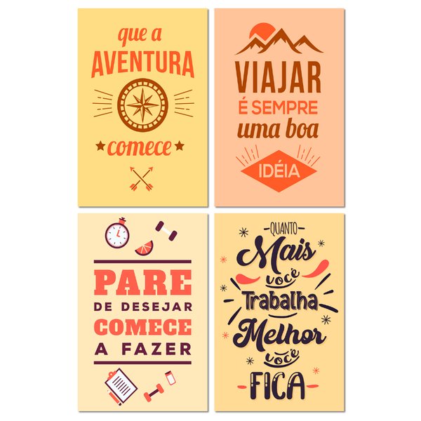 Kit 4 Placas Decorativas Frases Viajar Aventura 20x30 cm Mdf