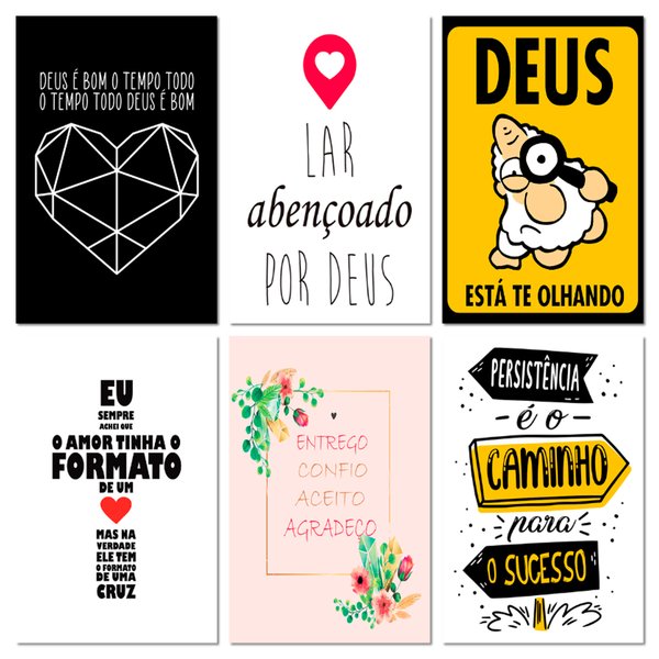 Kit 6 Placas Decorativas Frases Deus é Bom 20x30 cm Mdf