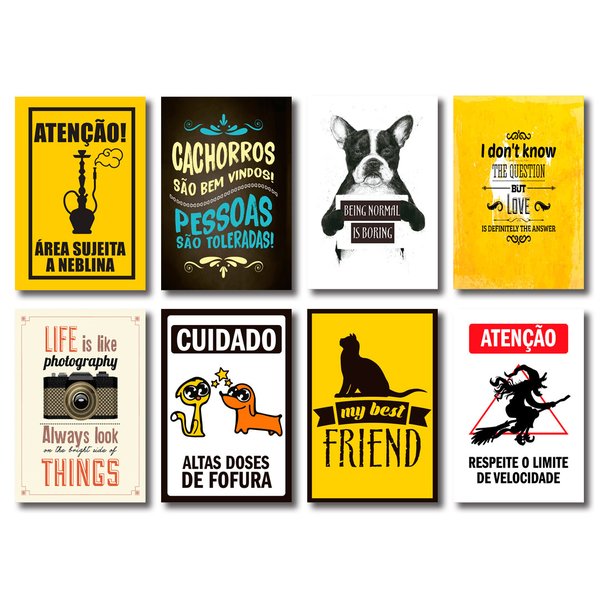 Kit Placas Decorativas Frases Cachorro Mdf - 8 Placas
