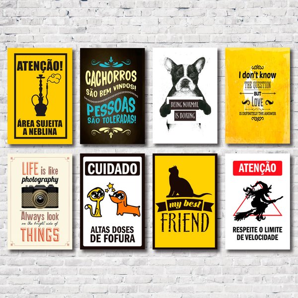 Kit Placas Decorativas Frases Cachorro Mdf - 8 Placas
