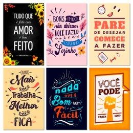 Imagem de Kit 6 Placas Decorativas Frases Amor Você Pode 20x30 cm Mdf