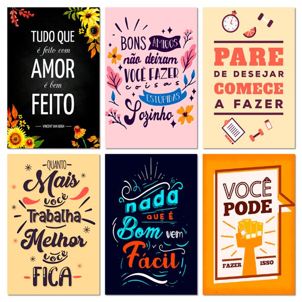 Kit 6 Placas Decorativas Frases Amor Você Pode 20x30 cm Mdf