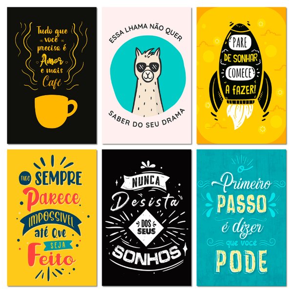 Kit 6 Placas Decorativas Frases Motivacionais 20x30 cm Mdf