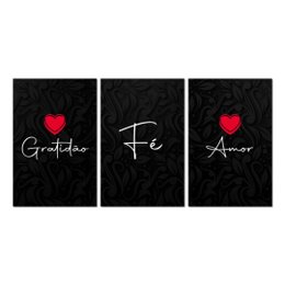 Imagem de Kit 3 Placas Decorativas Frase Gratidão Fé Amor 20x30 cm Mdf