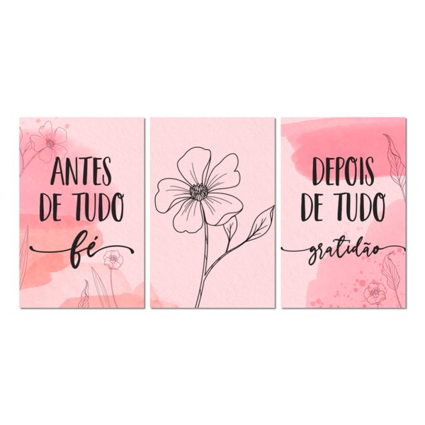 Kit 3 Placas Decorativas Frases Gratidão Tudo 20x30 cm Mdf