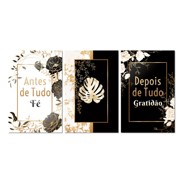 Kit 3 Placas Decorativas Frases Fé Gratidão 20x30 cm Mdf