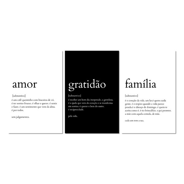 Kit 3 Placas Decorativas Frases Família Gratidão 20x30 cm Mdf
