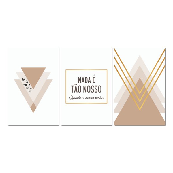 Kit 3 Placas Decorativas Geométrico Frases 20x30 cm Mdf