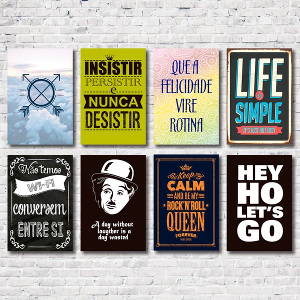 Kit Placas Decorativas Frases Motivação Wifi Mdf - 8 Placas