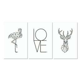 Imagem de Kit 3 Placas Decorativas Geométrico Frases Love 20x30 cm Mdf