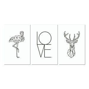 Imagem de Kit 3 Placas Decorativas Geométrico Frases Love 20x30 cm Mdf