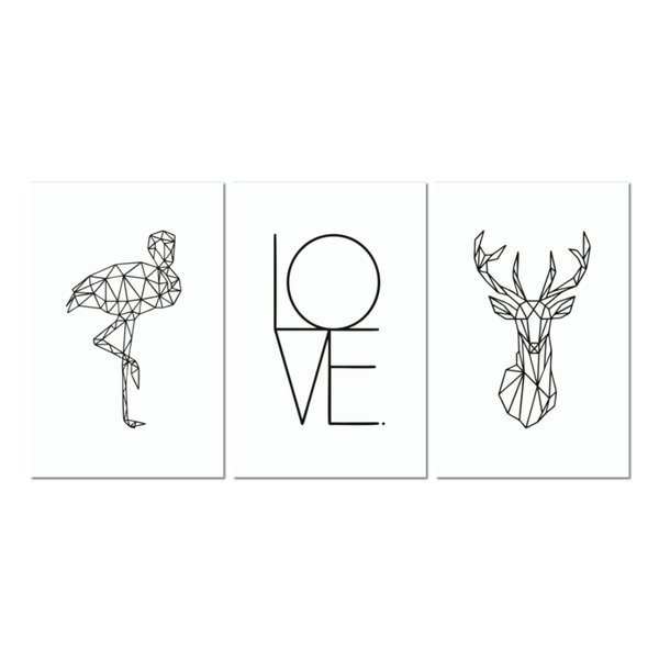 Kit 3 Placas Decorativas Geométrico Frases Love 20x30 cm Mdf