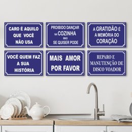 Imagem de Kit 6 Placas Decorativas Frases Divertidas 20x13 cm Mdf