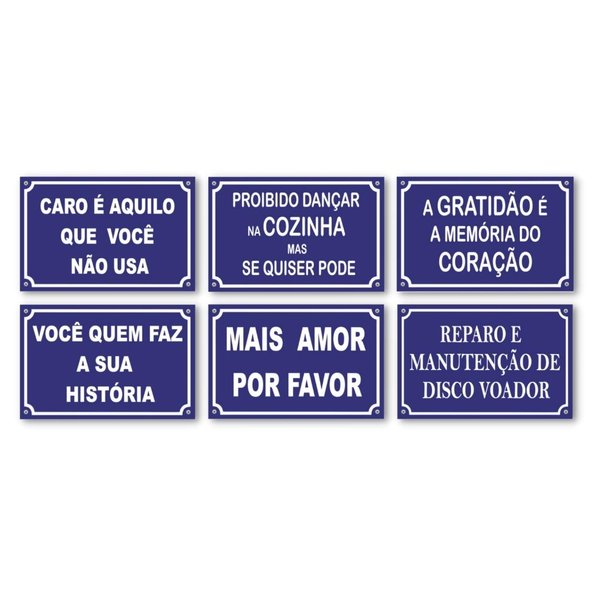 Kit 6 Placas Decorativas Frases Divertidas 20x13 cm Mdf