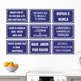 Imagem de Kit 9 Placas Decorativas Frases Divertidas 20x13 cm Mdf