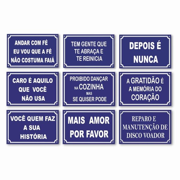 Kit 9 Placas Decorativas Frases Divertidas 20x13 cm Mdf