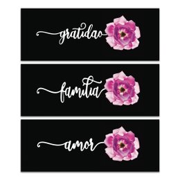 Imagem de Kit 3 Placas Decorativas Frase Gratidão Família 40x15 cm Mdf