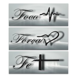 Imagem de Kit 3 Placas Decorativas Frases Força Foco e Fé 40x15 cm Mdf