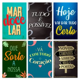 Imagem de Kit 6 Placas Decorativas Frases Motivacionais Mdf 20x30 cm