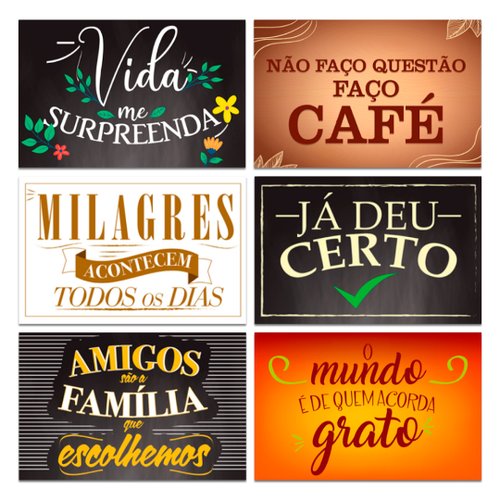 Kit 6 Placas Decorativas Frase Motivacional Família 20x30 cm