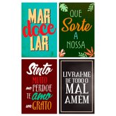 Kit 4 Placas Decorativas Frases Motivacional Mdf 20x30 cm