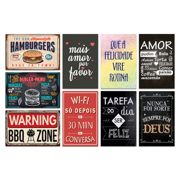 Kit 10 Placas Decorativas Frases Cozinha Wifi Mdf 20x30 cm