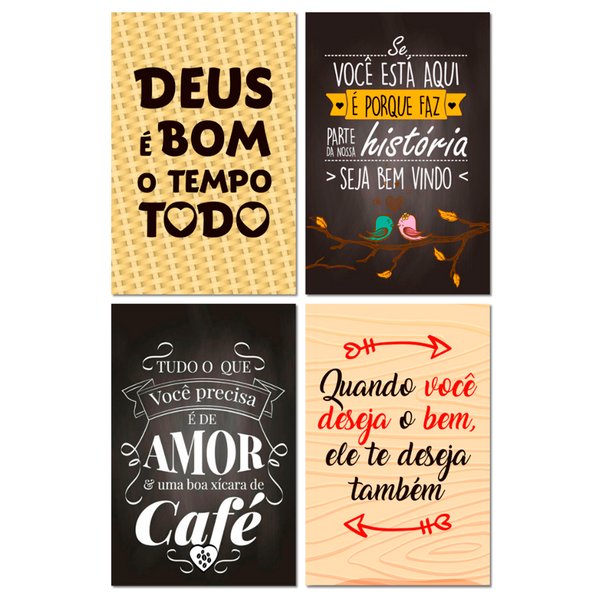 Kit 4 Placas Decorativas Frases Mdf Motivacionais 20x30 cm