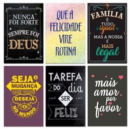Imagem de Kit 6 Placas Decorativas Frases Deus Família Mdf 20x13 cm