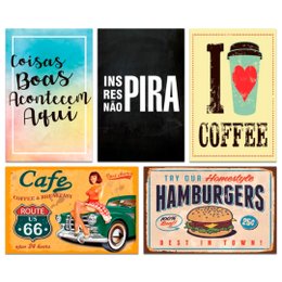 Imagem de Kit Placas Decorativas Frase Café Cozinha Mdf 5 pçs 20x13 cm