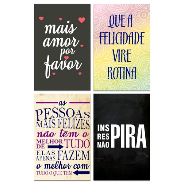 Kit 4 Placas Quadros Decorativo Frases Motivacional 20x13 cm